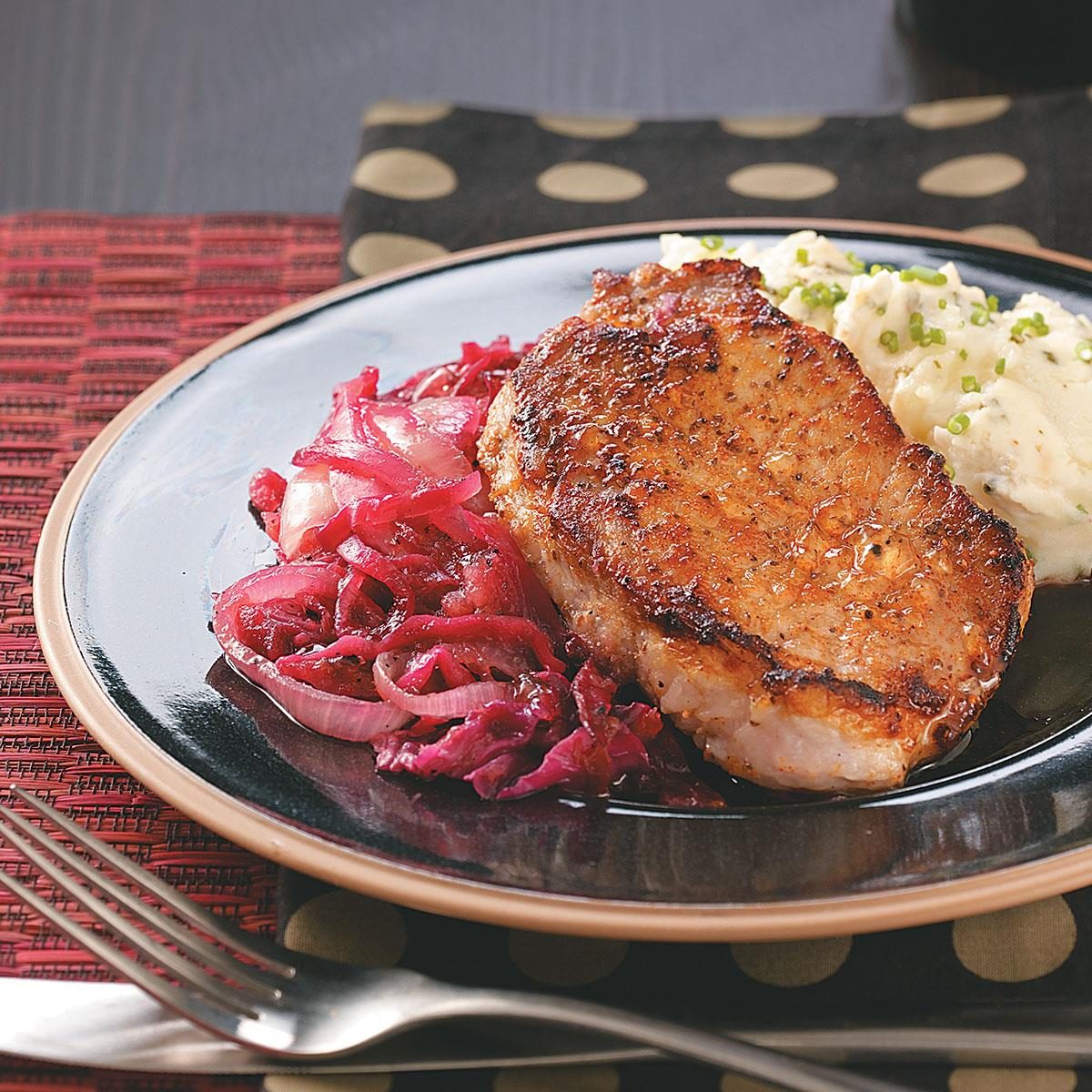 Caraway Pork Chops and Red Cabbage