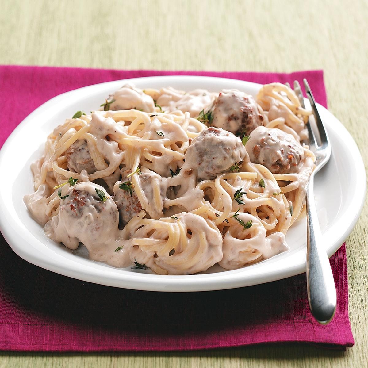 Stroganoff-Style Spaghetti ‘n’ Meatballs