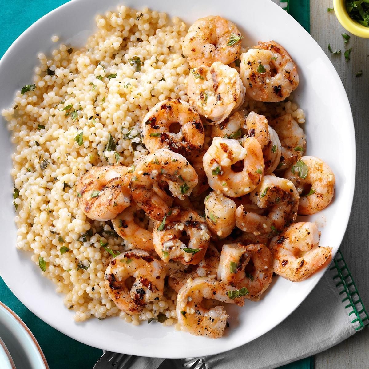 Lemon basil grilled shrimp couscous