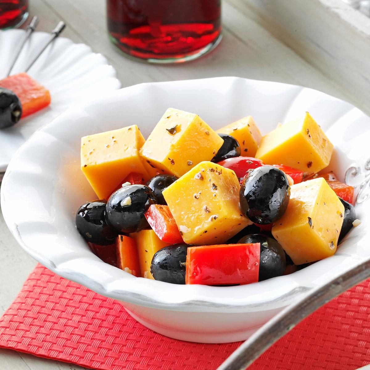 Marinated Cheese with Peppers and Olives