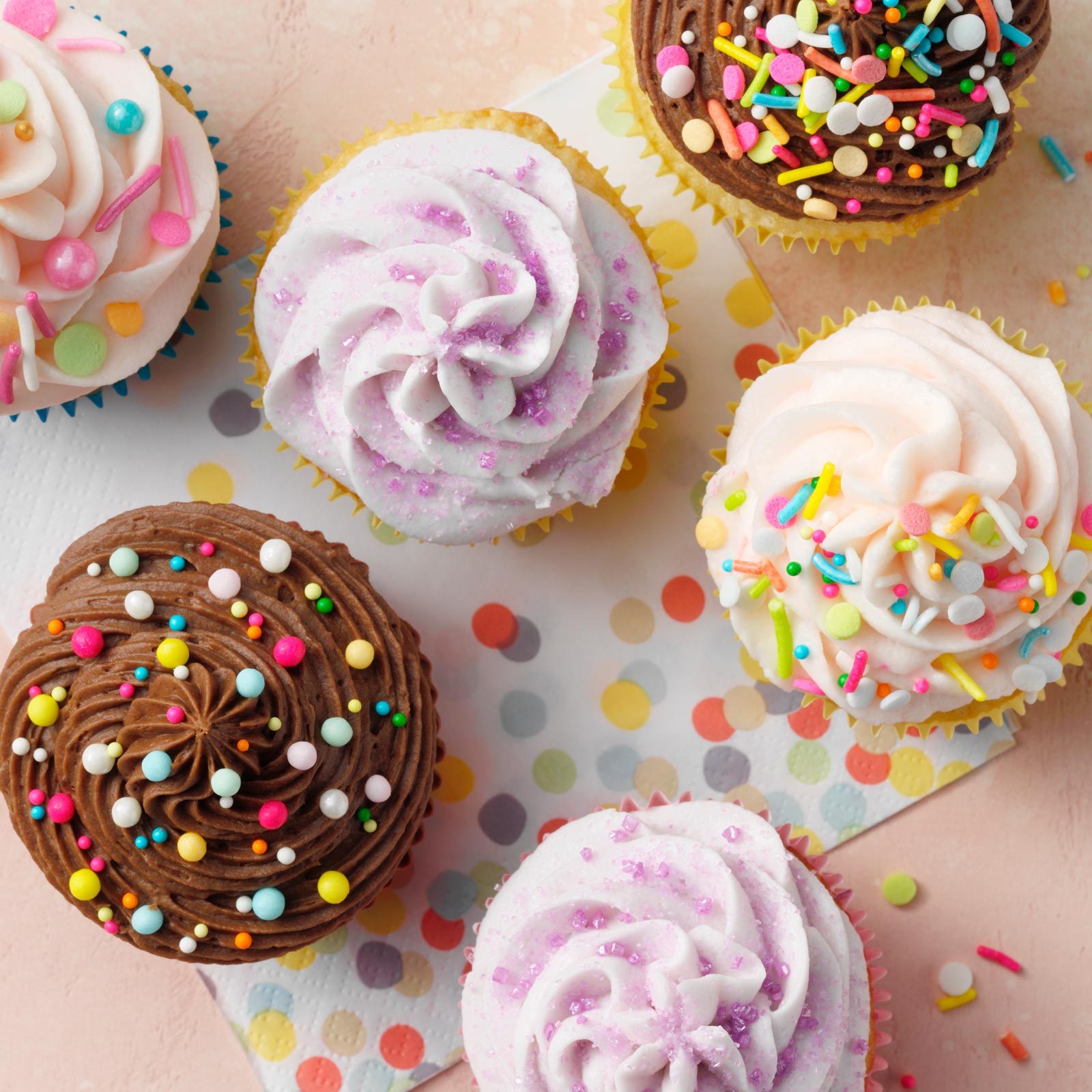 cupckaes with frosting, top view