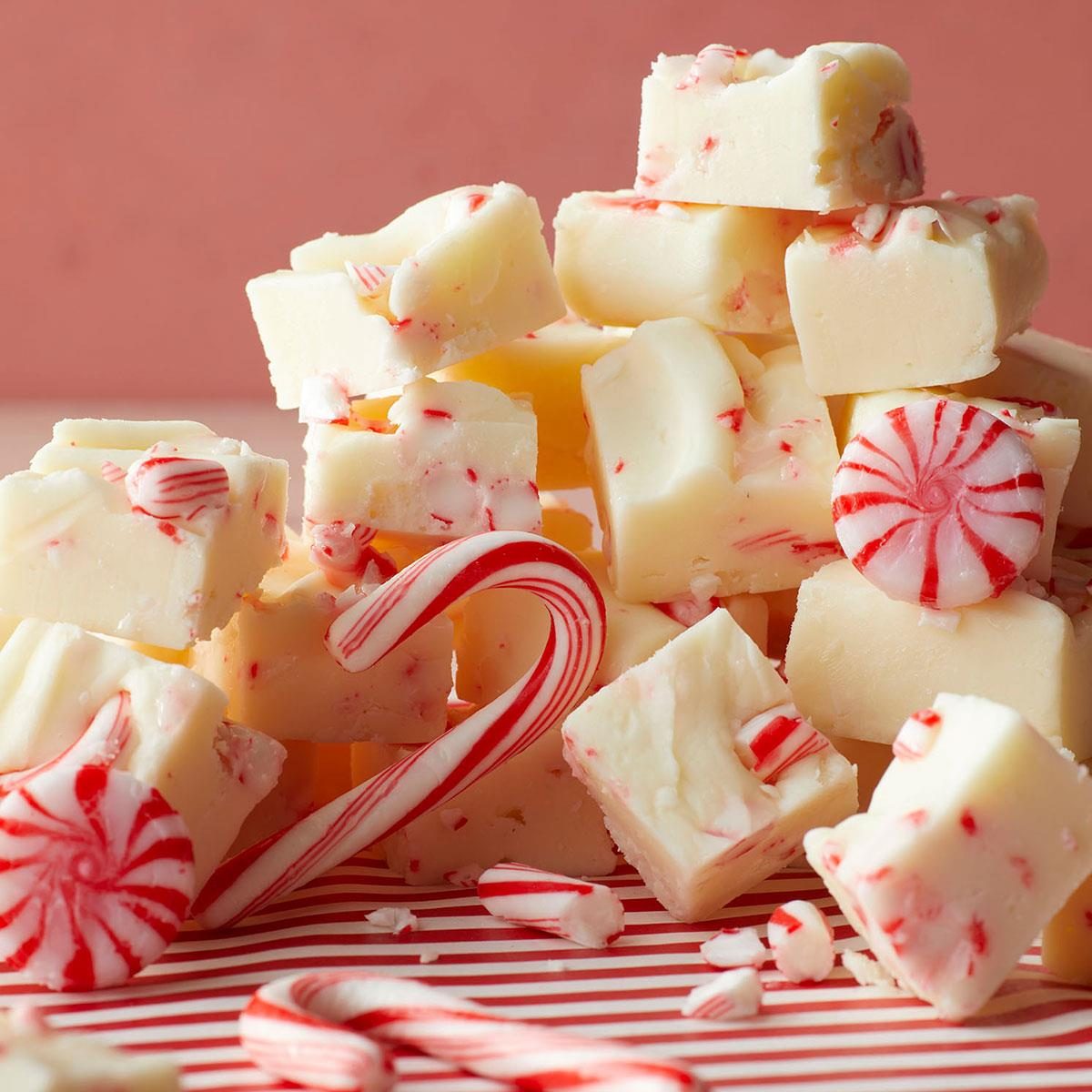 White chocolate peppermint fudge