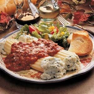 Beef Stuffed Manicotti with Basil Tomato Sauce