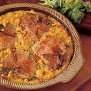 Baked Pork Chops with Corn Dressing