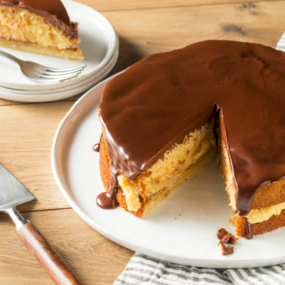 Homemade Chocolate Boston Cream Pie Ready to Eat; Shutterstock ID 1158397153; Job (TFH, TOH, RD, BNB, CWM, CM): TOH