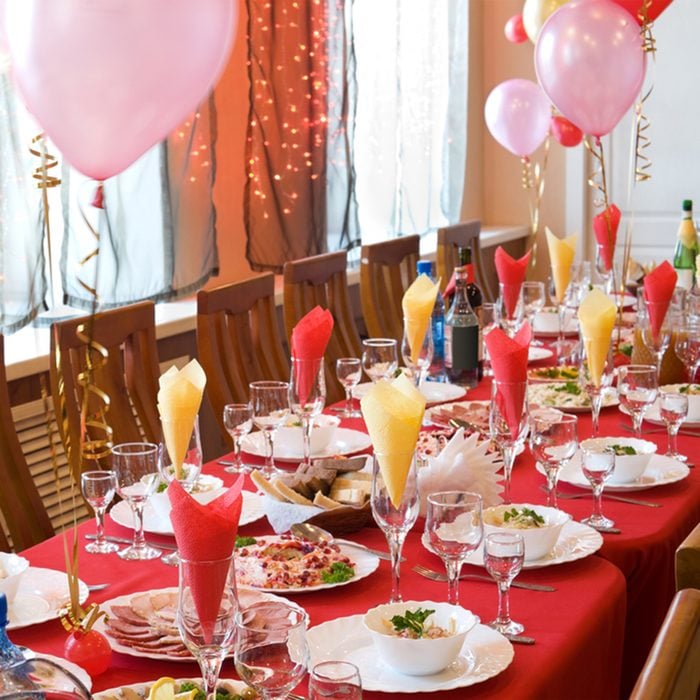 a laid banquet restaurant table with ballons; Shutterstock ID 63963484