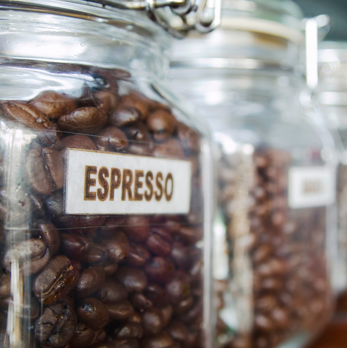 Coffee beans in the Glass bottle; 