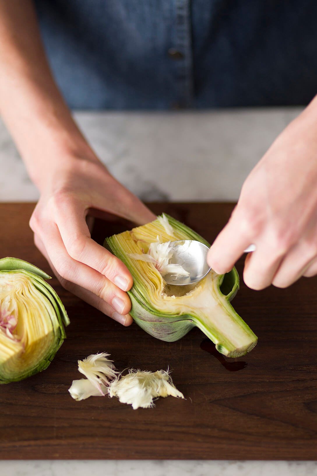 Snip artichoke leaves