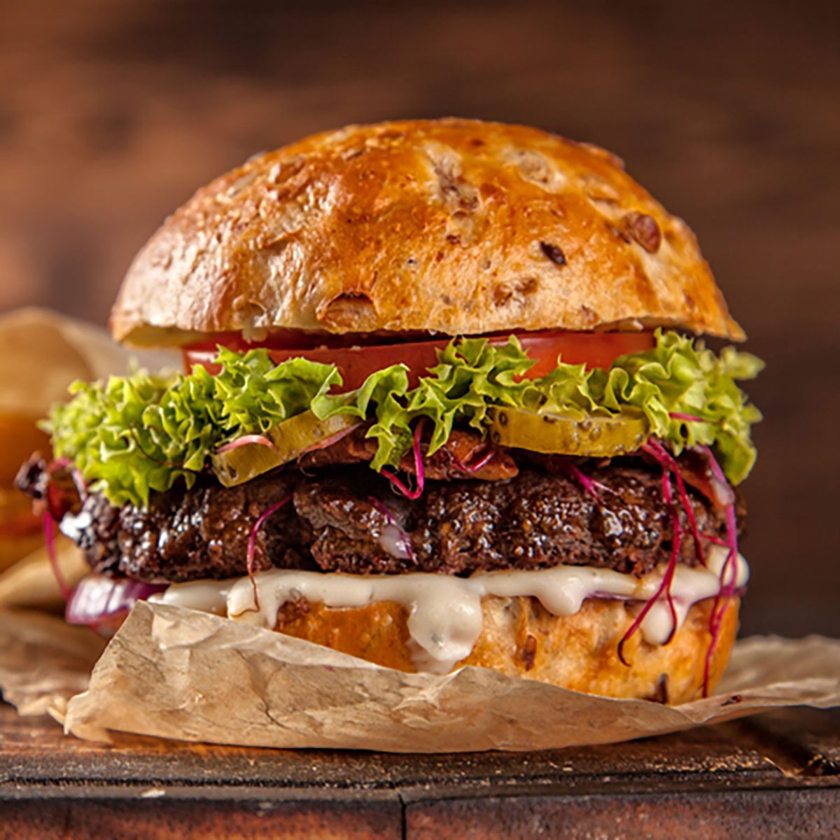 Home made hamburger with lettuce and cheese