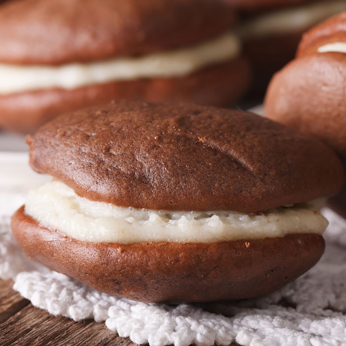 American Whoopie pie dessert macro on the table. Horizontal
