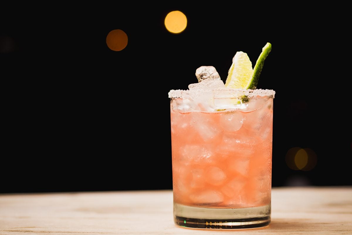 pink cocktail on the counter bar.