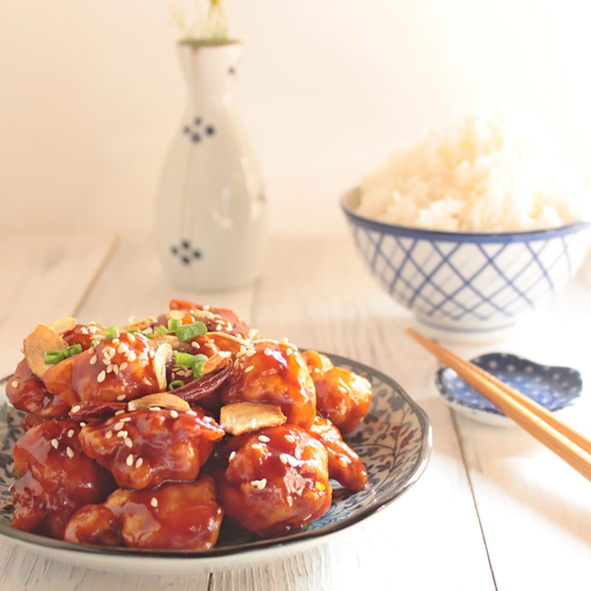 general tso’s chicken With rice, Chinese food