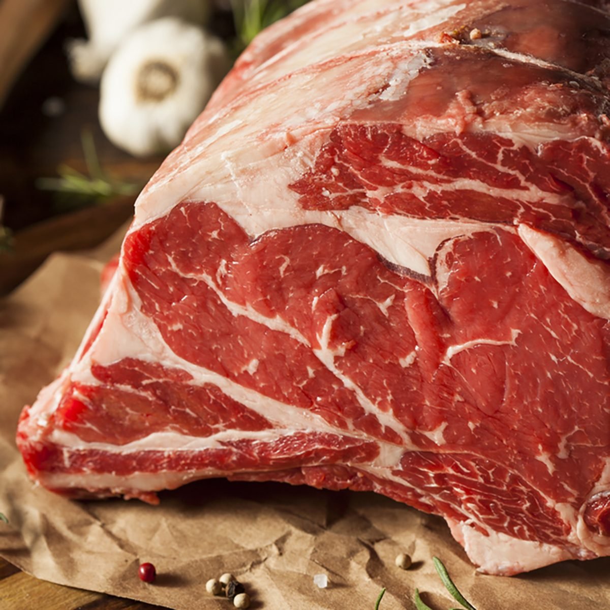 Raw Grass Fed Prime Rib Meat with Herbs and Spices