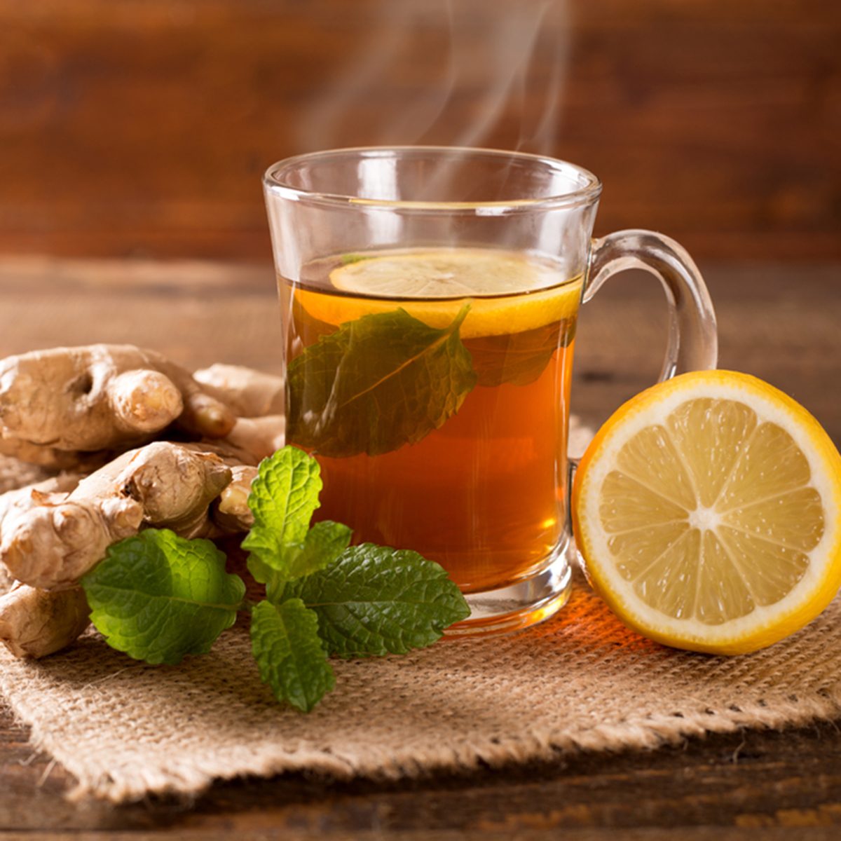 ginger tea with mint and lemon