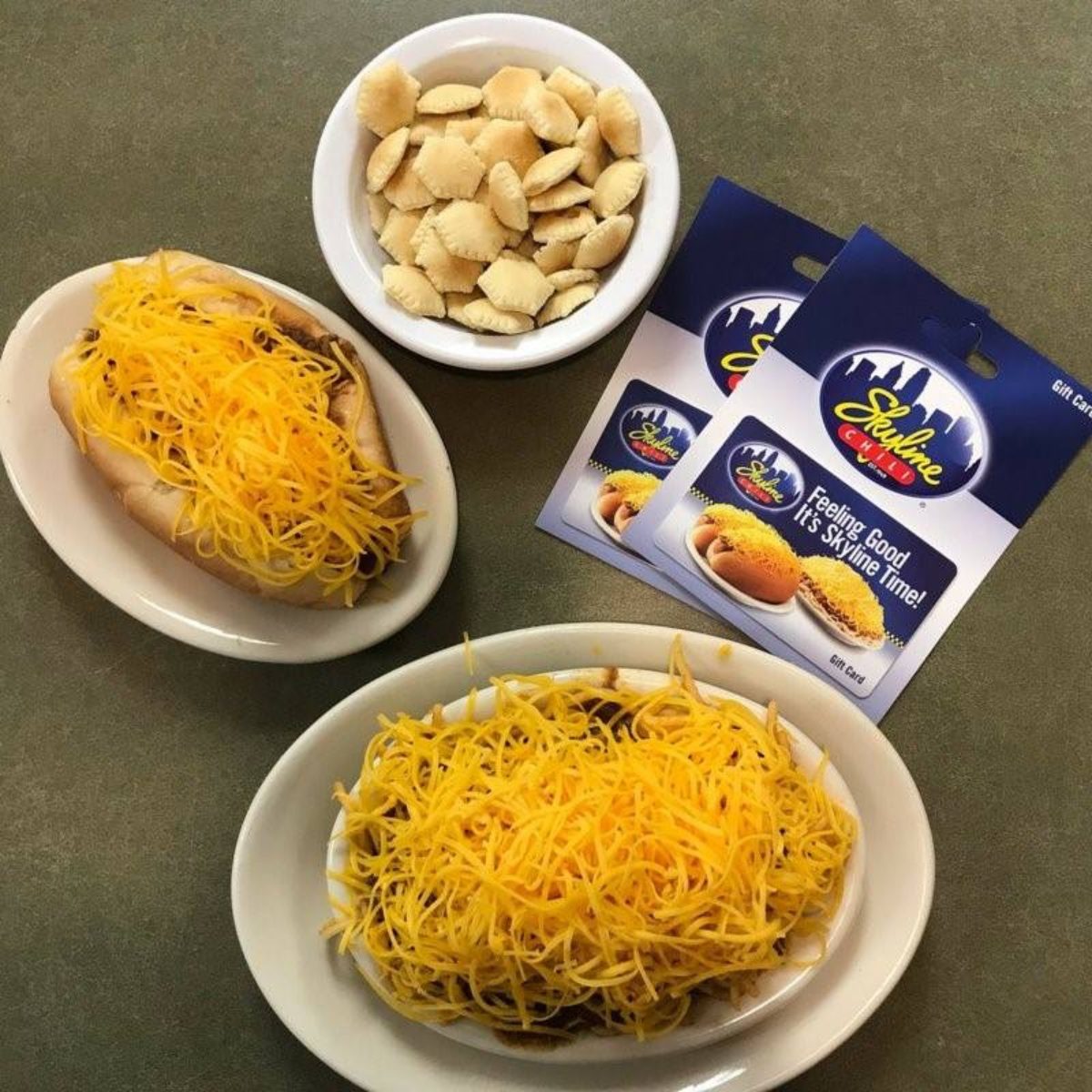 Skyline Chili chili, chili dog and oyster crackers