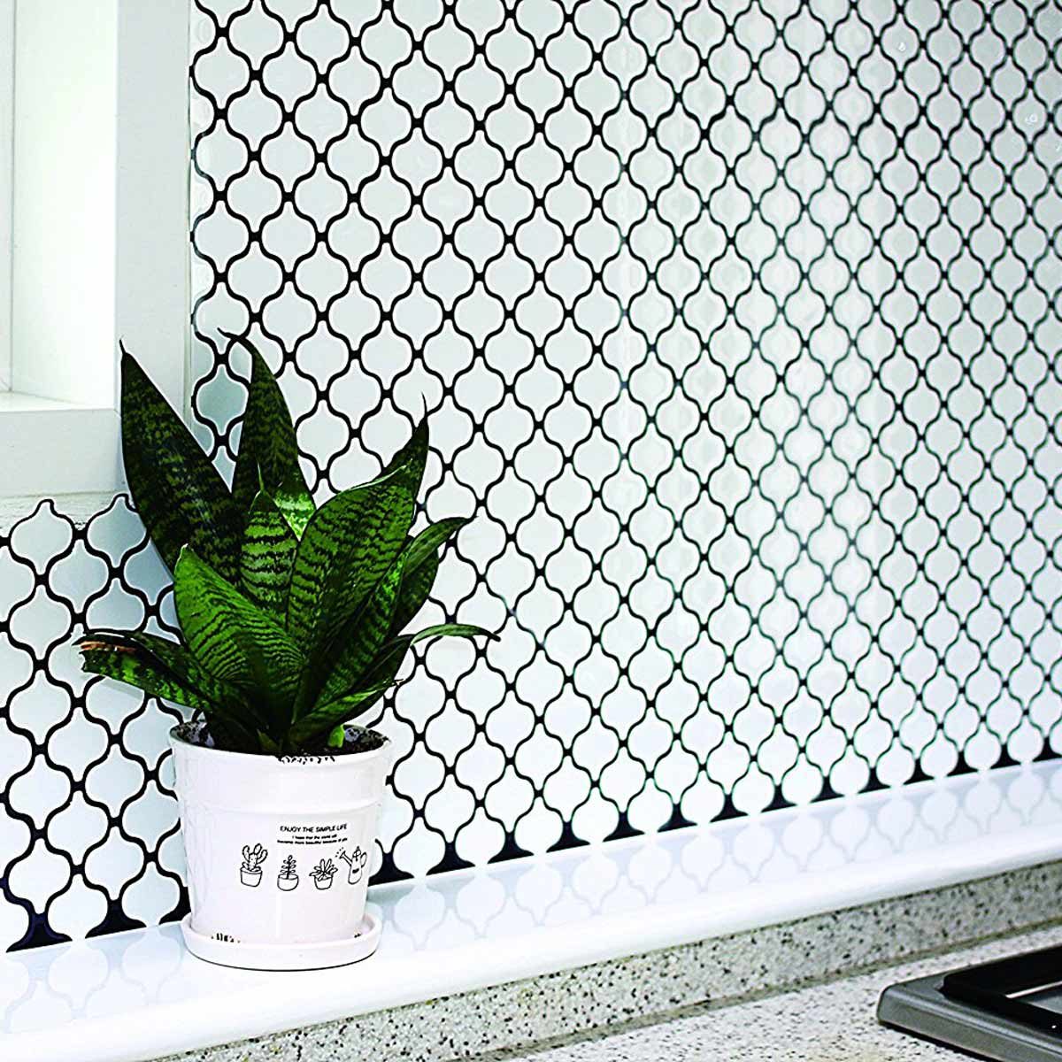 Tic Tac Tiles Anti-Mold Peel and Stick Wall Tile in Damask White