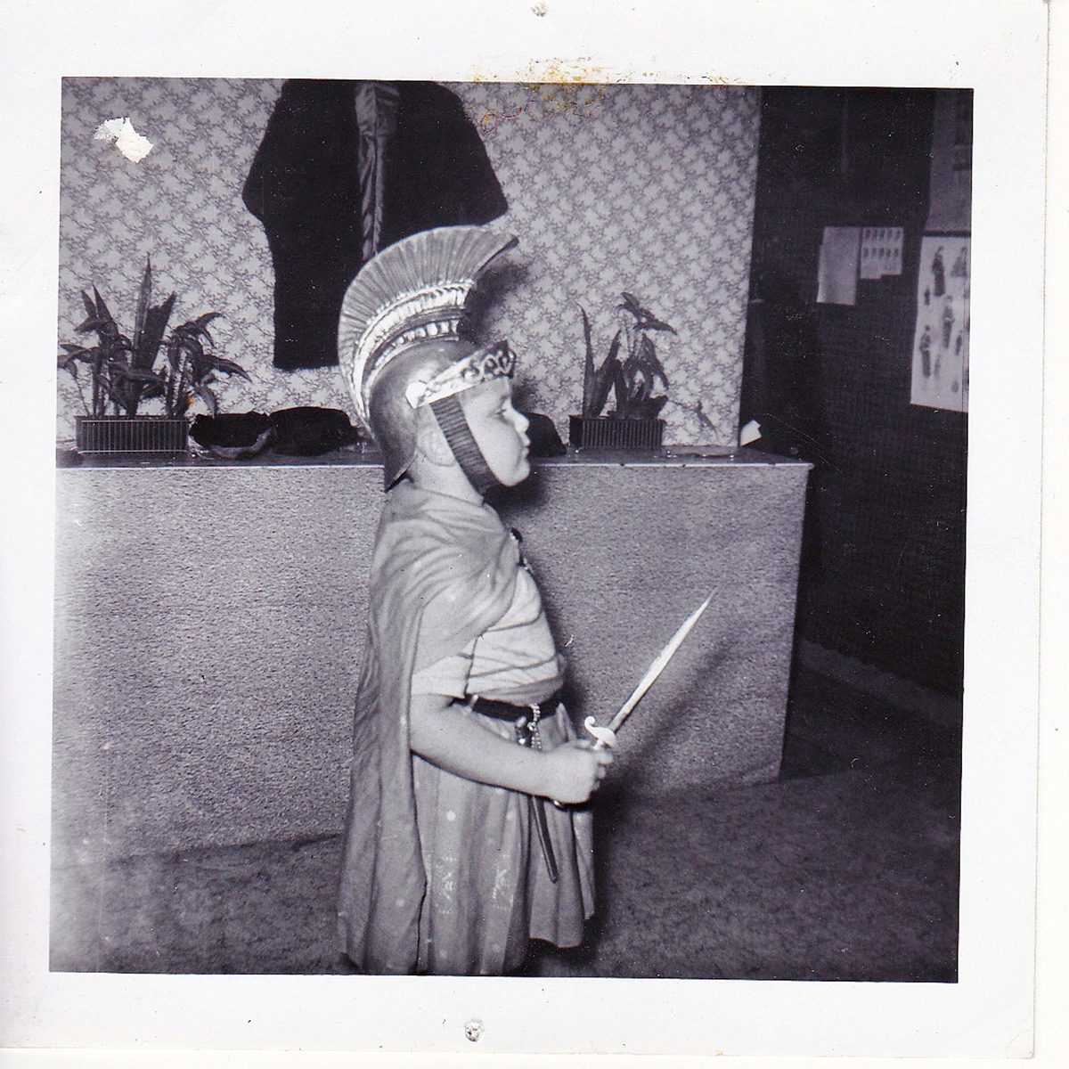 boy dressed as centurion for Halloween