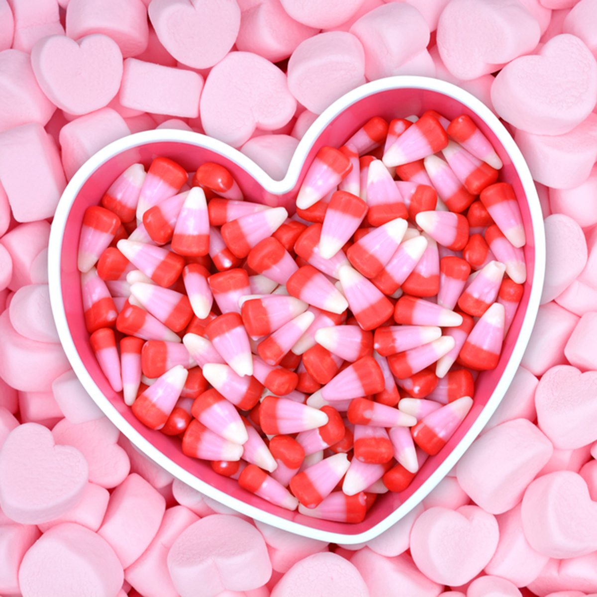 candy corn on pink marshmallow for Valentine Day