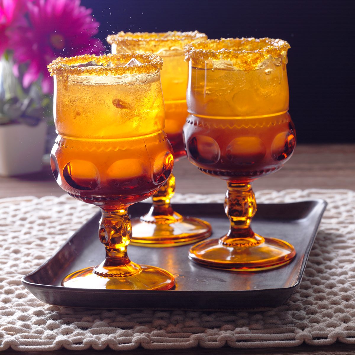 drinks in rustic drinkware