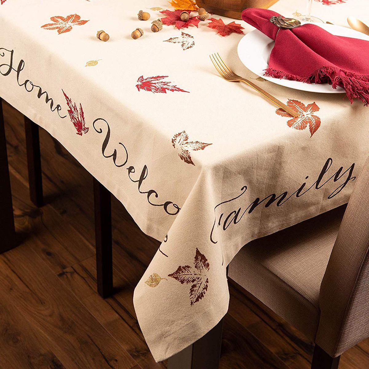 DII 100% Cotton, Machine Washable, Printed Kitchen Tablecloth For Dinner Parties, Fall, Holidays & Thanksgiving - 60x84