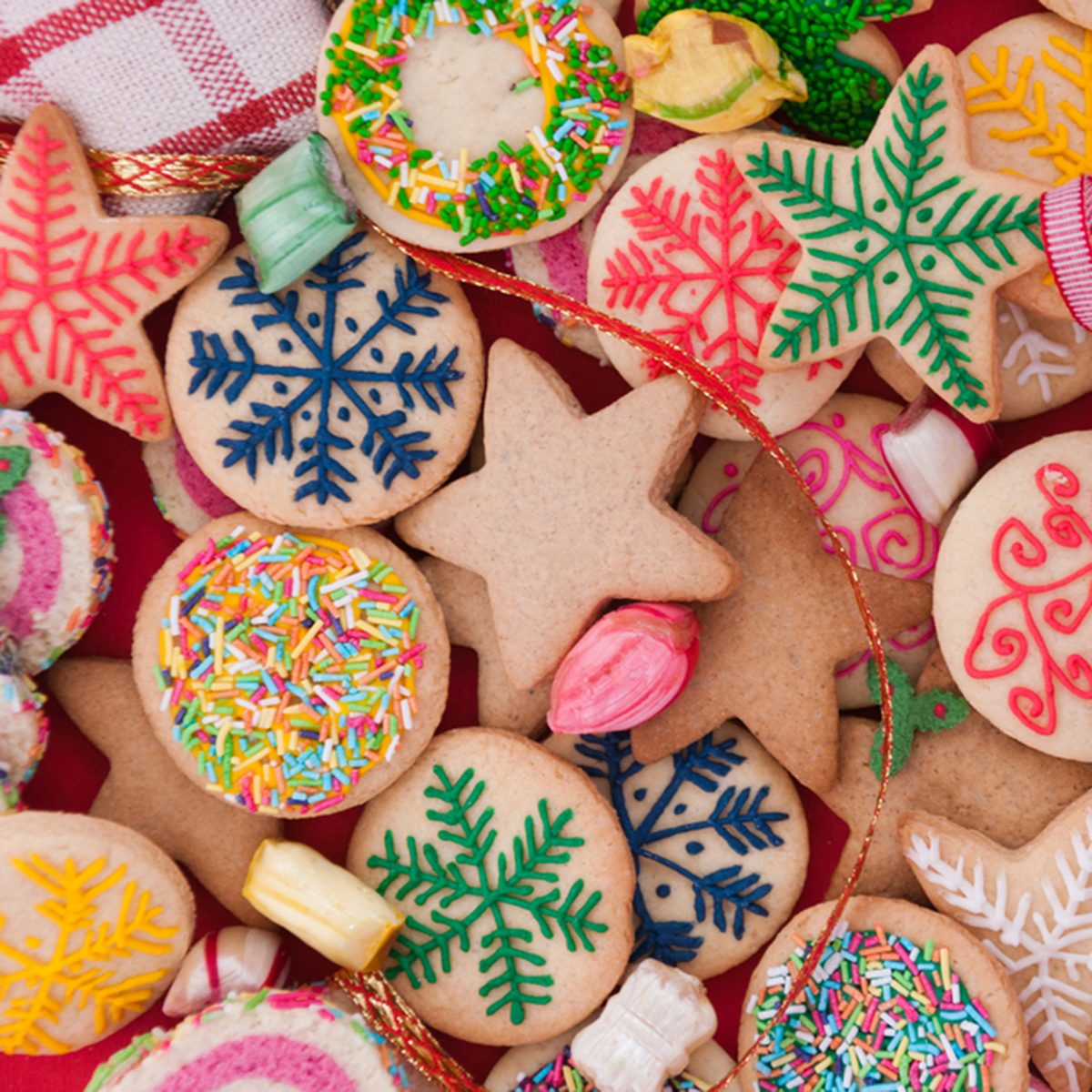 Mixed Christmas cookies /// Colorful mix of Christmas-themed decorated cookies; Shutterstock ID 115593577