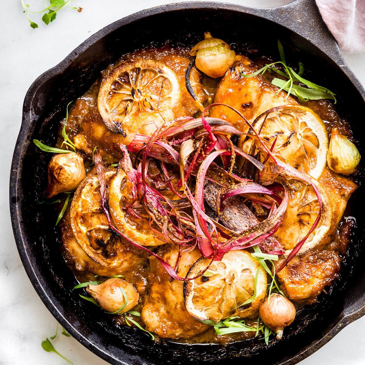 Crispy rhubarb lemon chicken bake