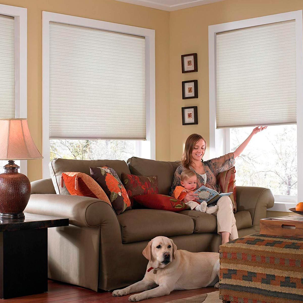 Mom pulling down curtains