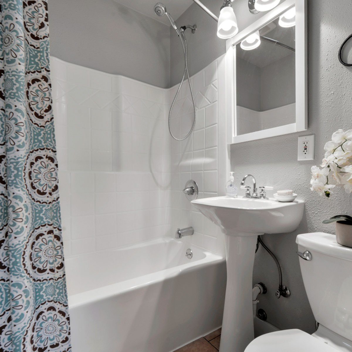 Clean, white bathroom