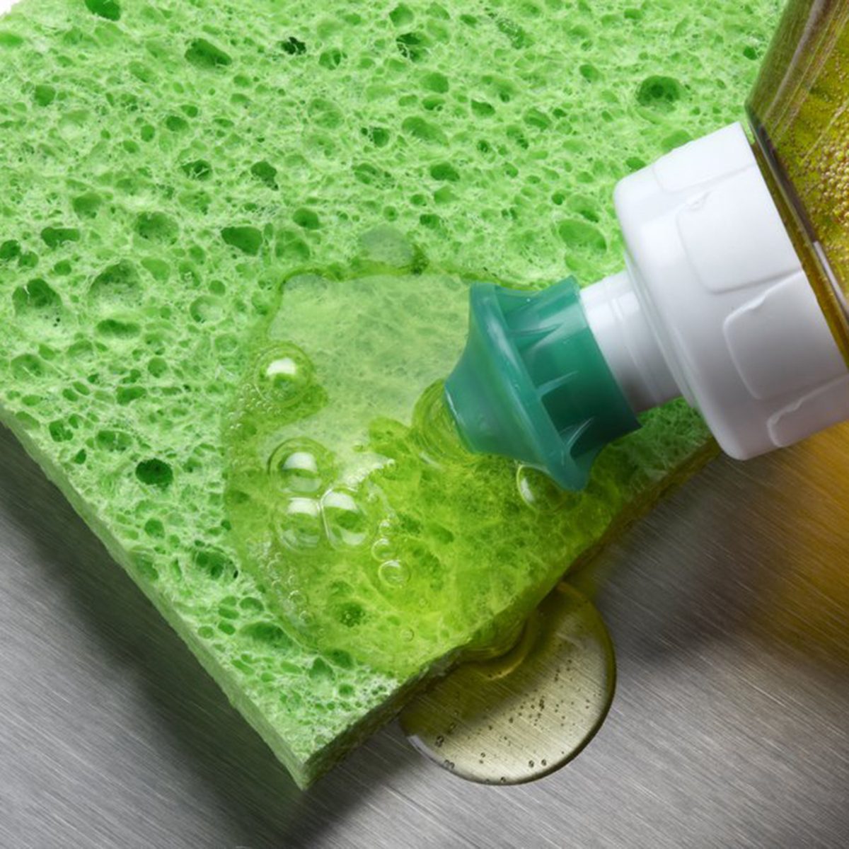 Kitchen sponge covered in soap