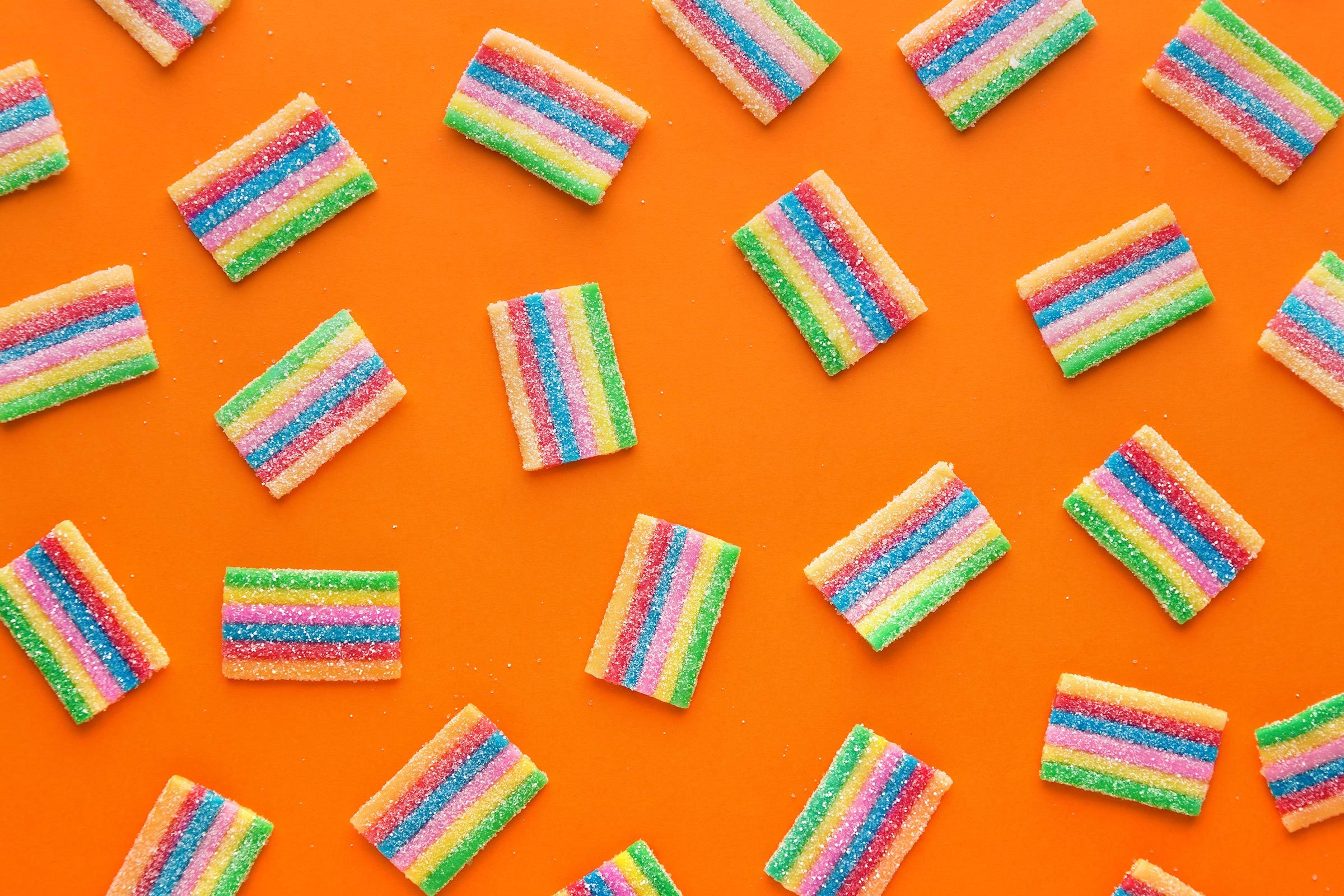 gummy sour candy pattern orange background