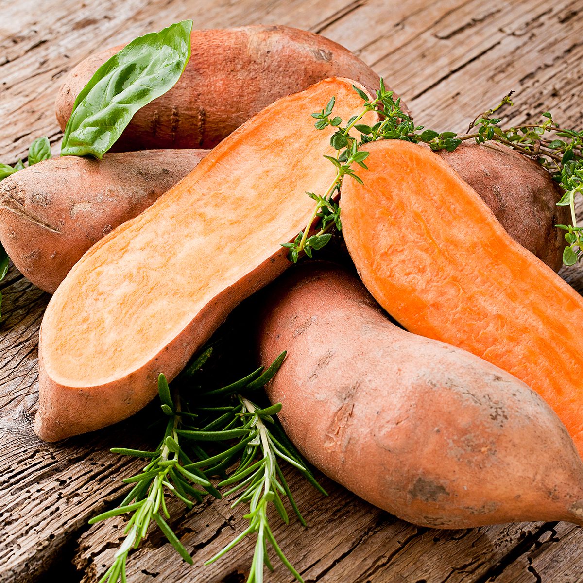 Sweet potato on Wooden background