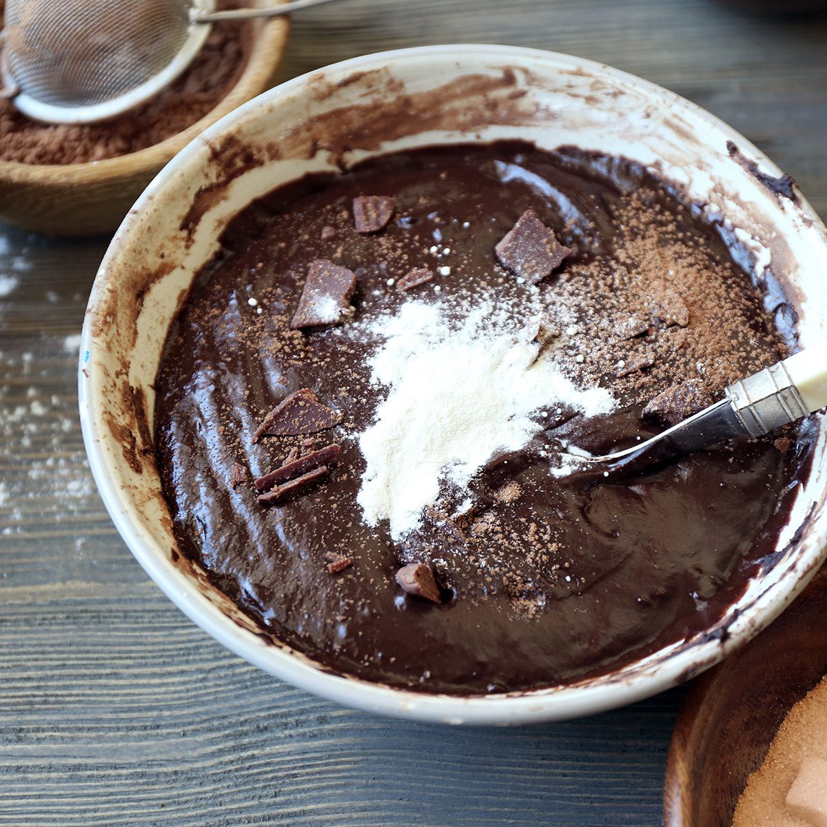 Preparing dough for chocolate pie on table close up; Shutterstock ID 328770371; Job (TFH, TOH, RD, BNB, CWM, CM): TOH