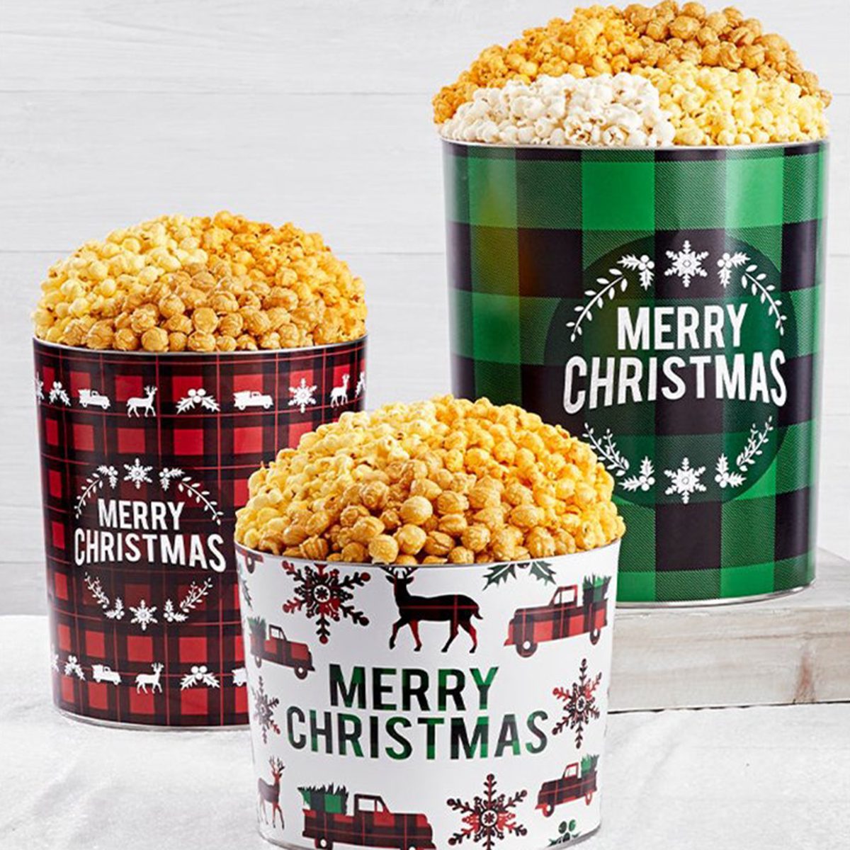 The Popcorn Factory Very Merry Plaid Popcorn Tin