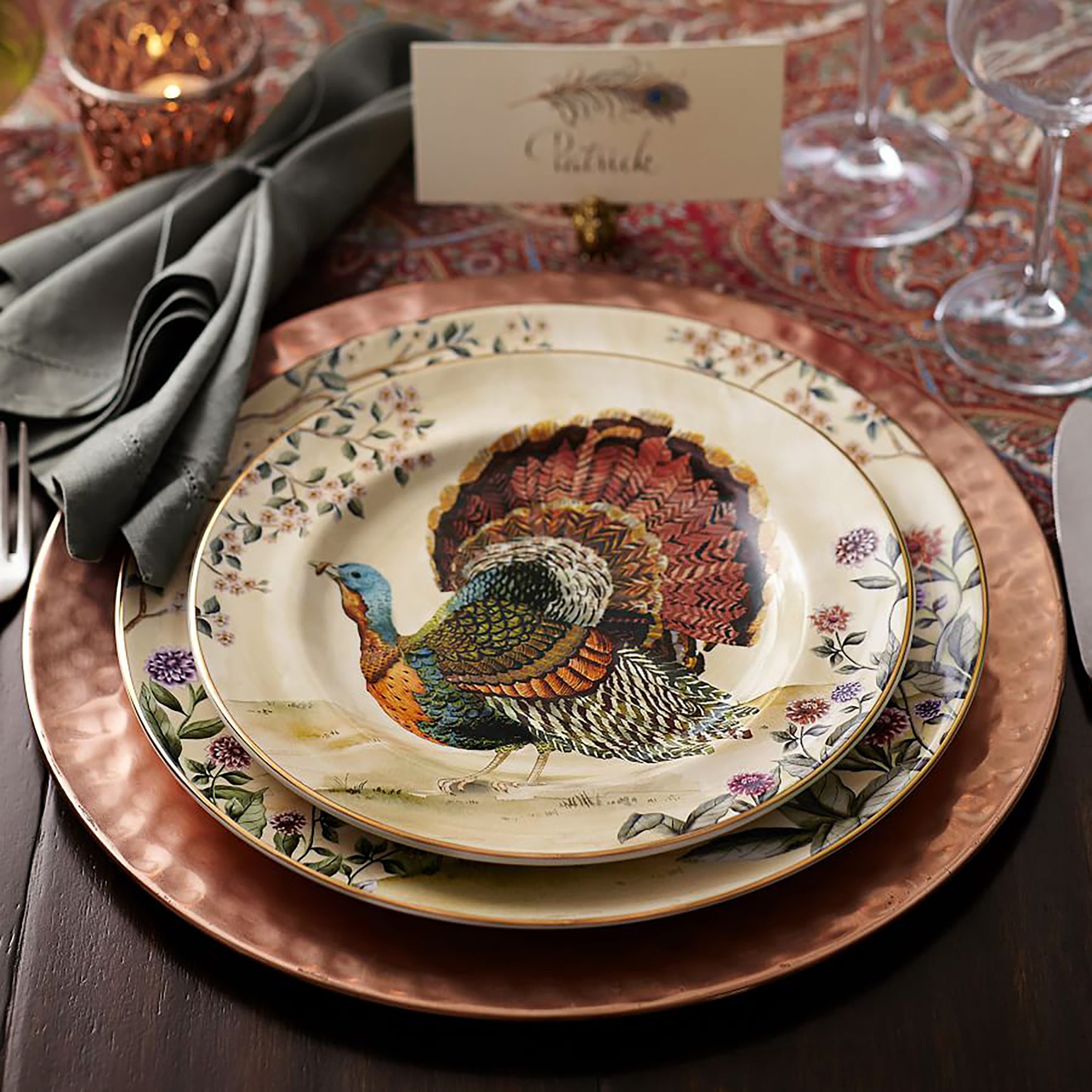 Botanical Harvest Turkey Stoneware Dinner Plates - Set of 4