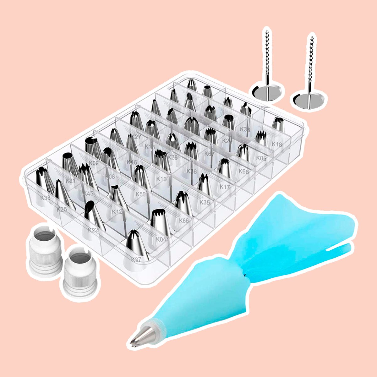 Kootek 42 Pieces Cake Decorating Kits Supplies with 36 Numbered Icing Tips, 2 Silicone Pastry Bags, 2 Flower Nails, 2 Reusable Plastic Couplers Baking Frosting Tools Set for Cupcakes Cookies