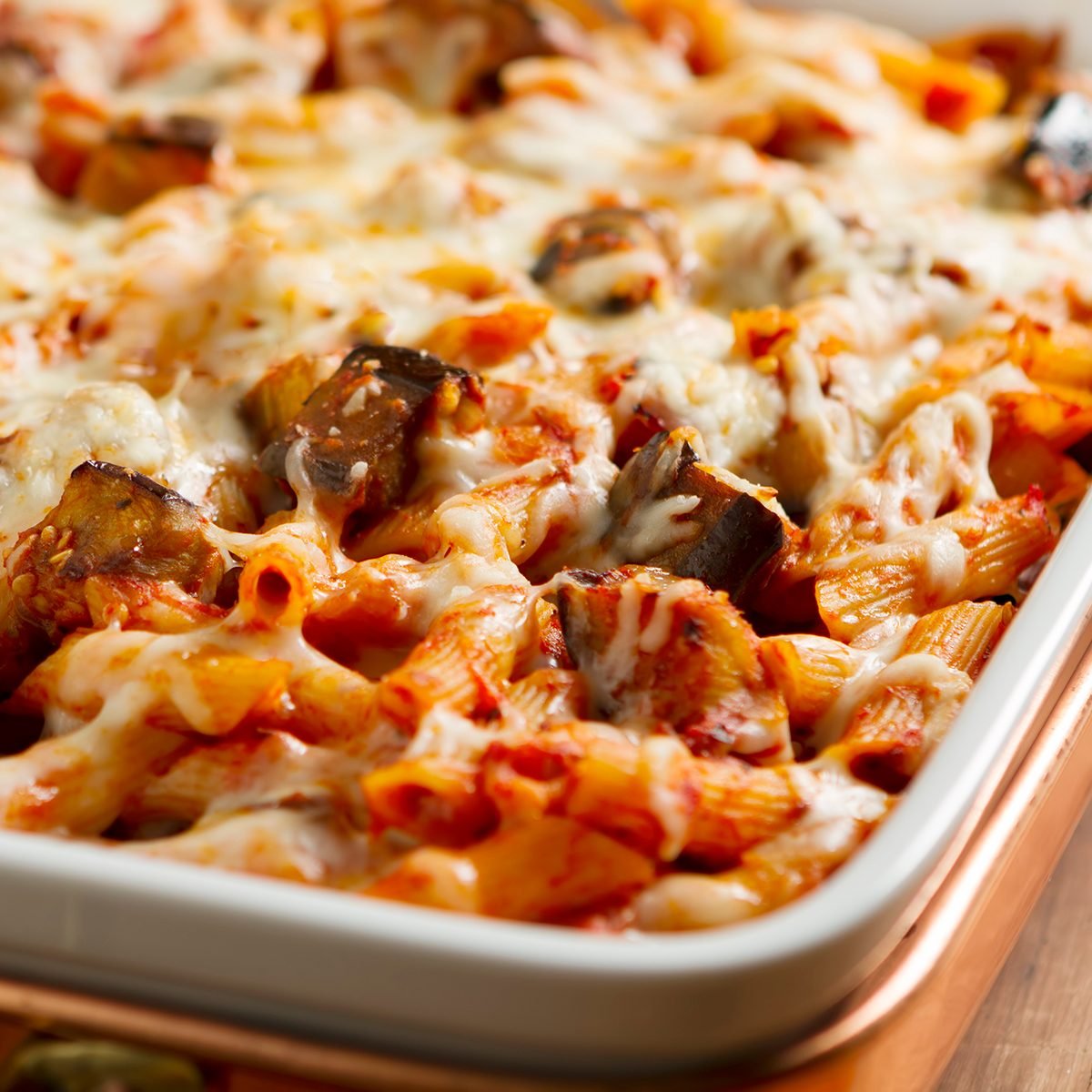 The classic Sicilian dish made with rigatoni pasta, fresh eggplant, onion, basil, olive oil, and mozzarella cheese.