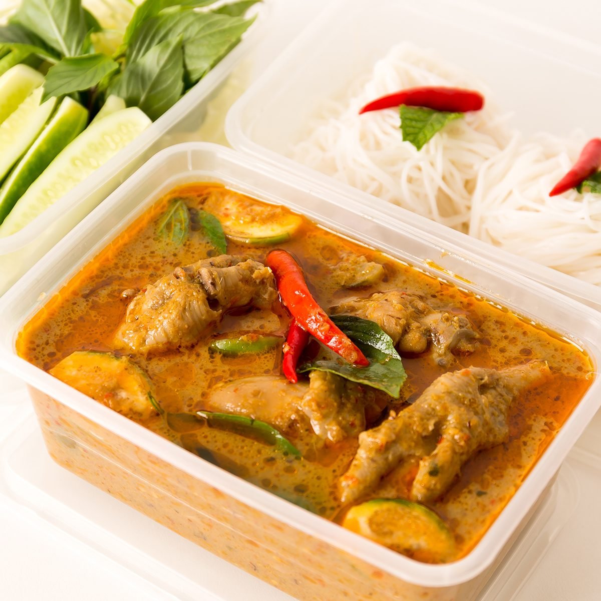 Packed meals in plastic boxes