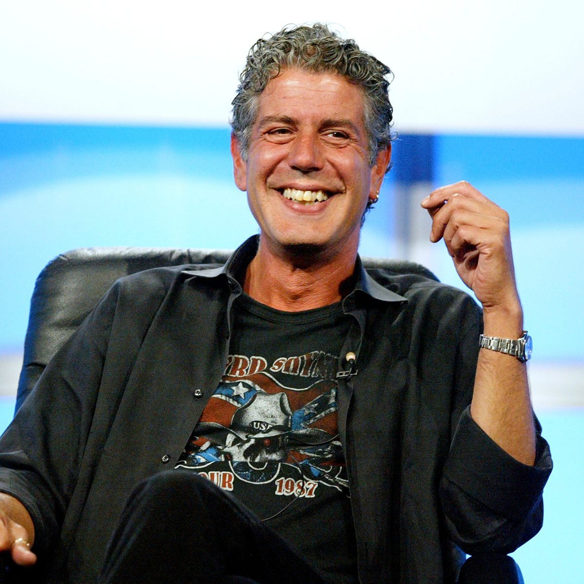 Host Anthony Bourdain attends the panel discussion for "Anthony Bourdain: No Reservations" during the Discovery Networks
