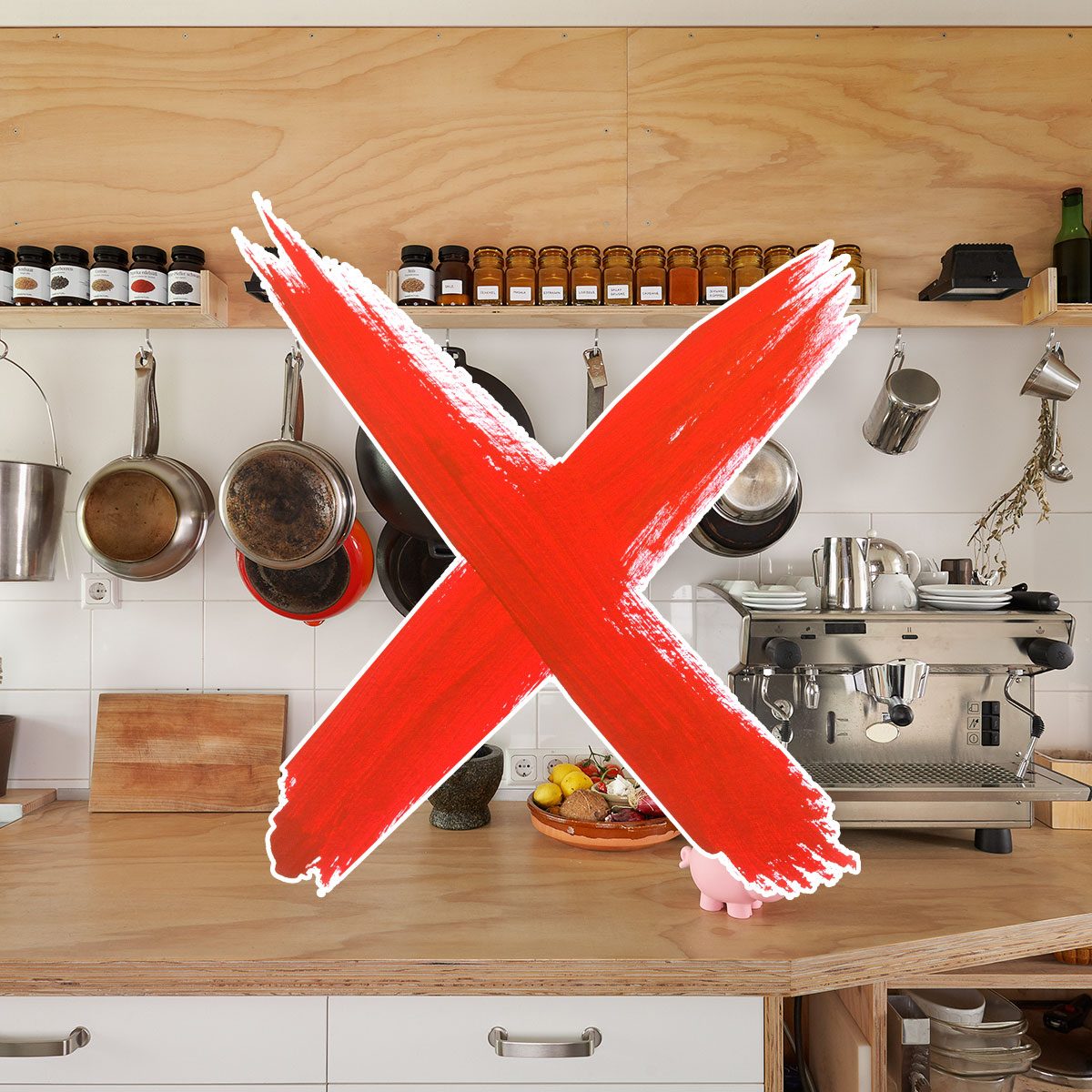 Kitchen counters with red 