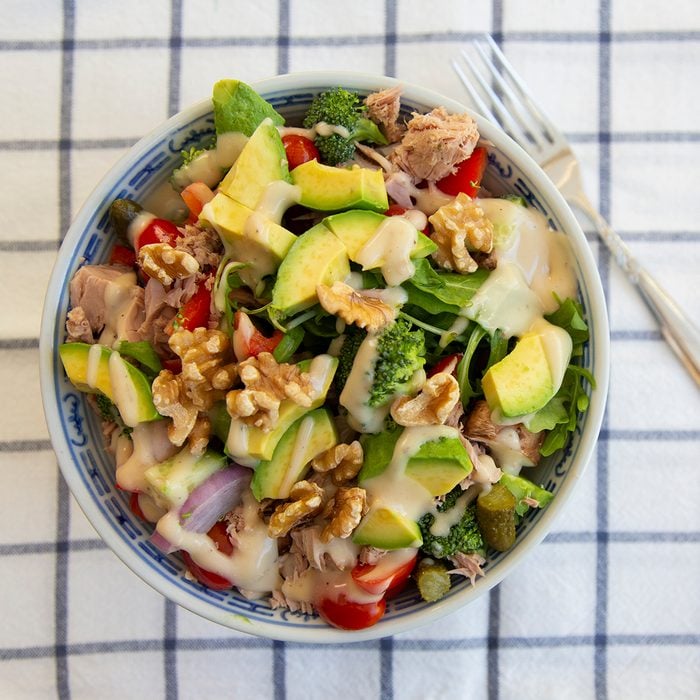 A delicious and nutritious healthy lunch on a checked tablecloth