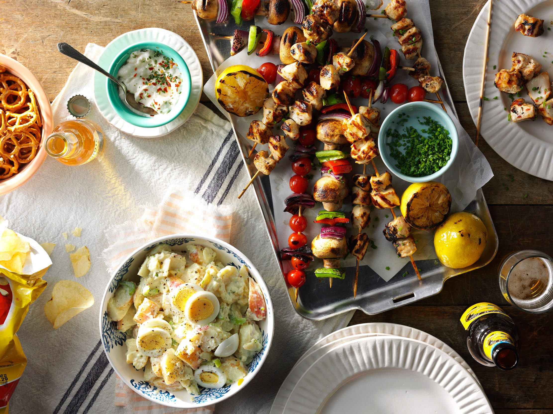 Grilled kabobs on platter