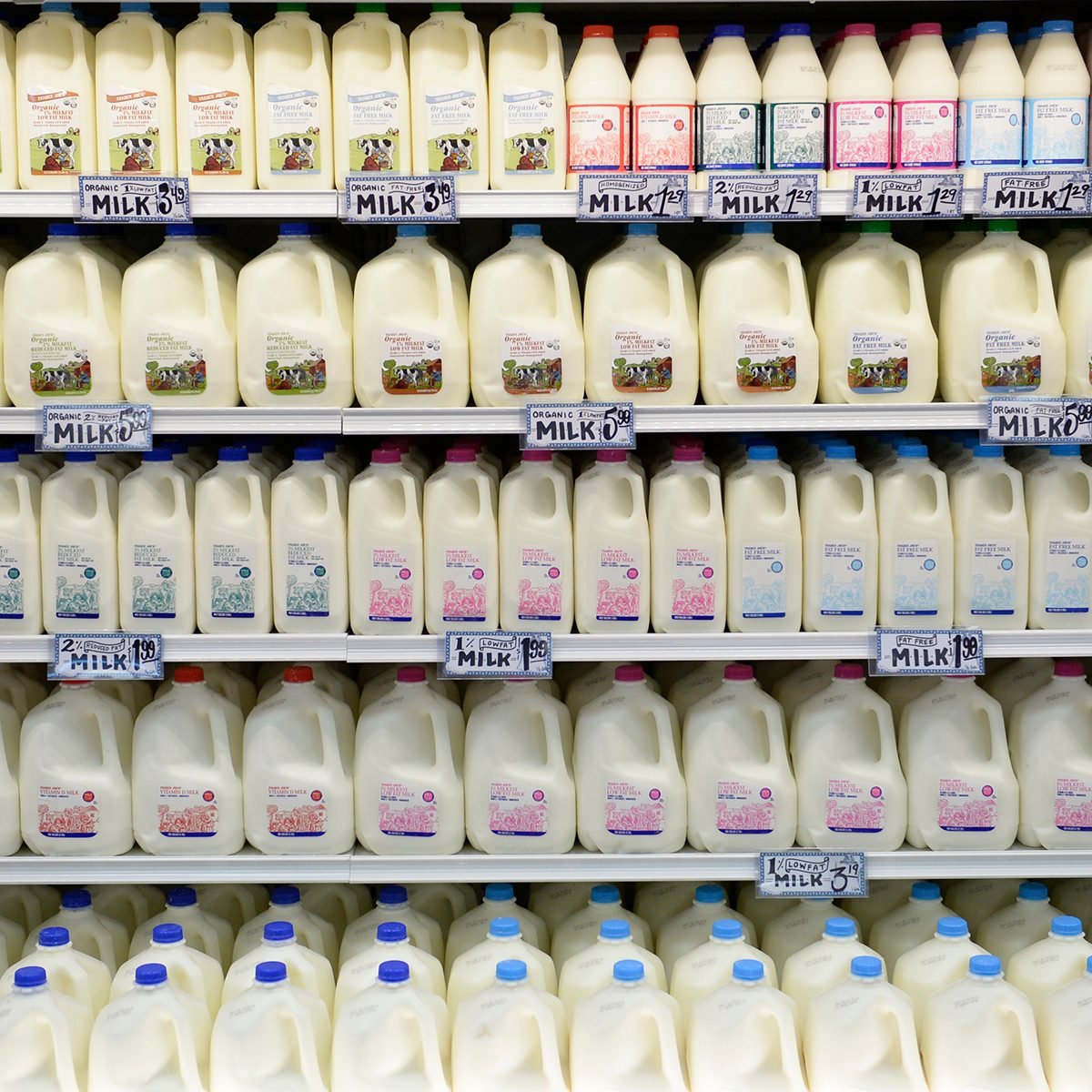 DENVER, CO - FEBRUARY 14: Milk lines the shelves at the new Trader Joe