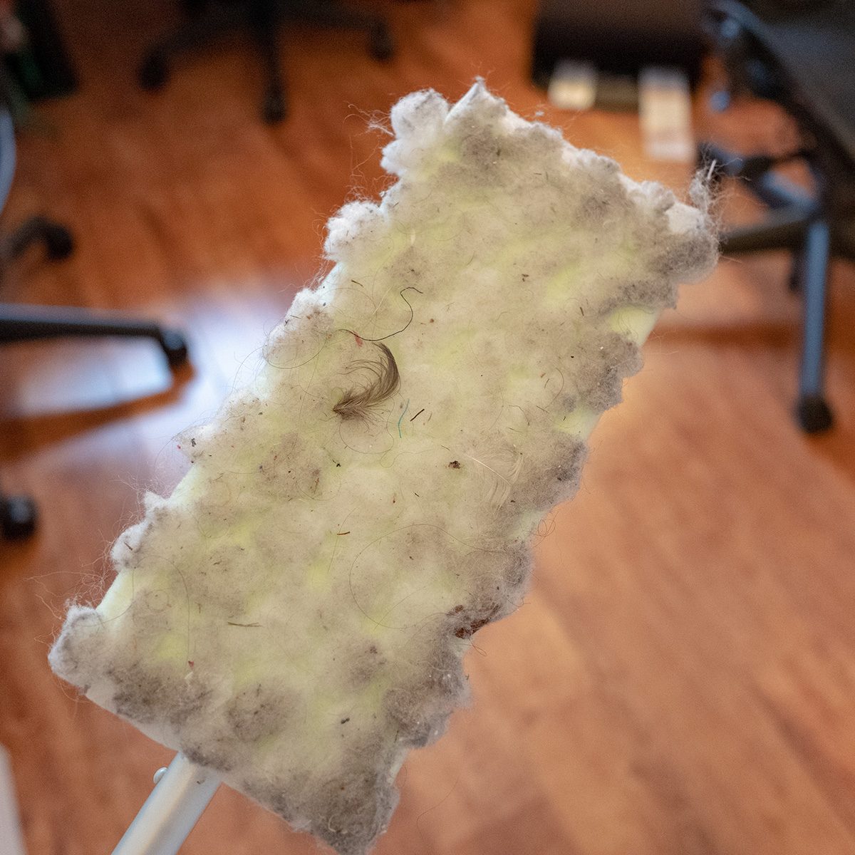 Close-up of dust adhering to the electrostatic pad of a Swiffer cleaning device from conglomerate Proctor and Gamble in a home interior setting, San Ramon, California, April 18, 2020. (Photo by Smith Collection/Gado/Getty Images)