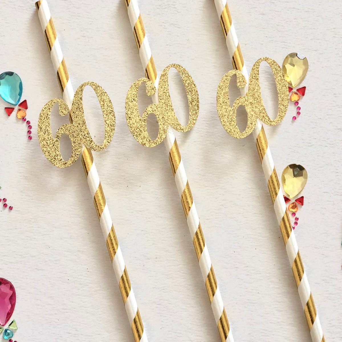 60th Birthday Straws, 60th Party Decorations, 60th Birthday Party Straws, Paper Straws