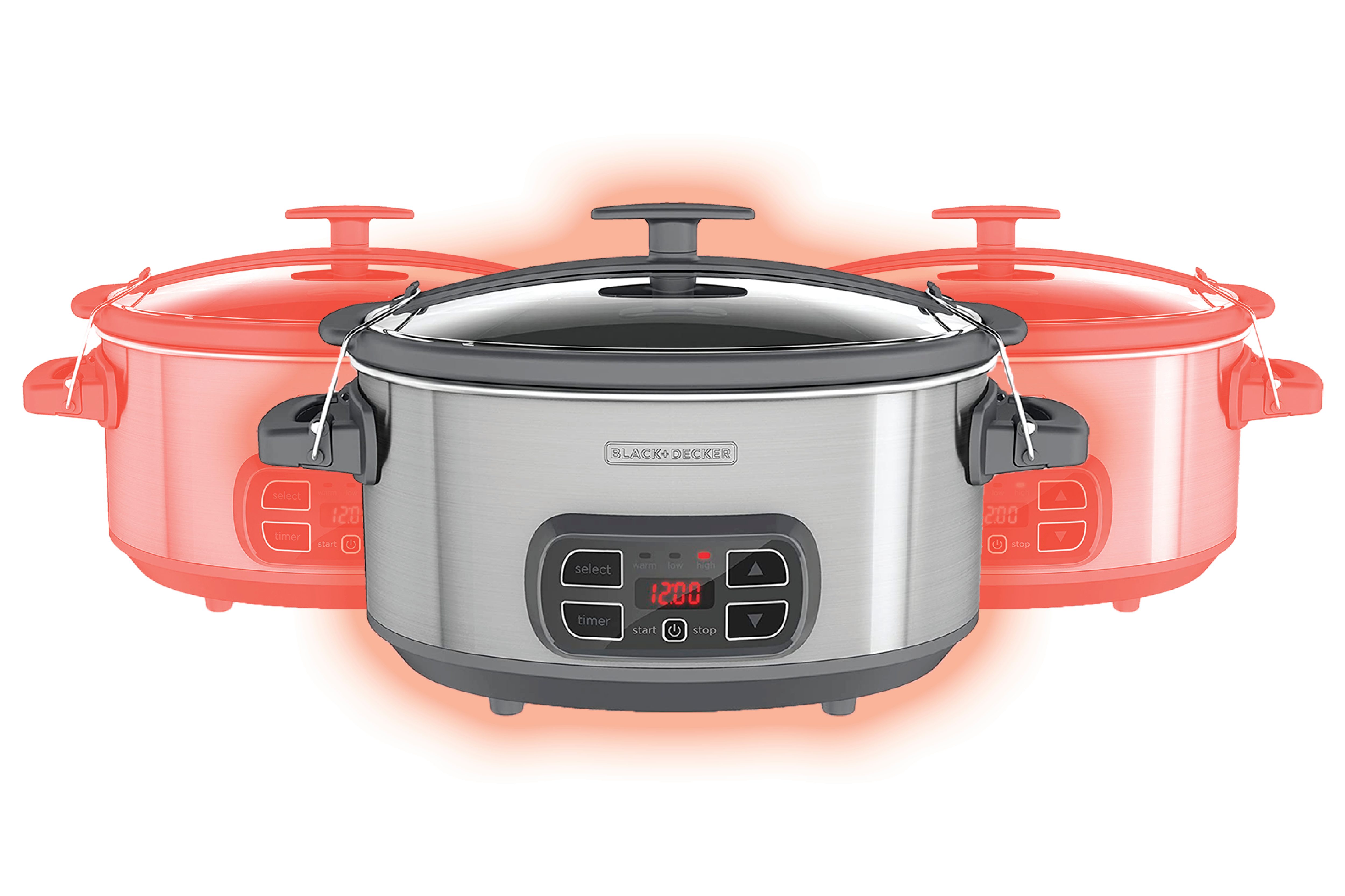 BLACK+DECKER SCD1007 7 Quart Programmable Slow Cooker with Digital Timer, Portable with Locking Lid, Stainless Steel