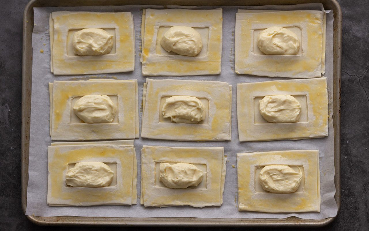 Puff pastry rectangles with cream cheese fillings. starbucks cheese danish copycat