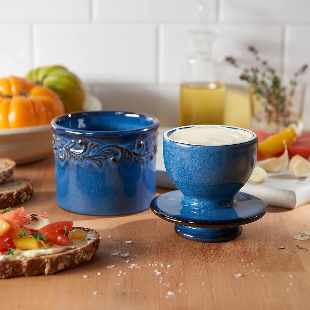 A Countertop French Ceramic Butter Dish Keeper