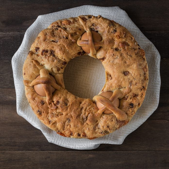 typical neapolitan casatiello with salami and cheese