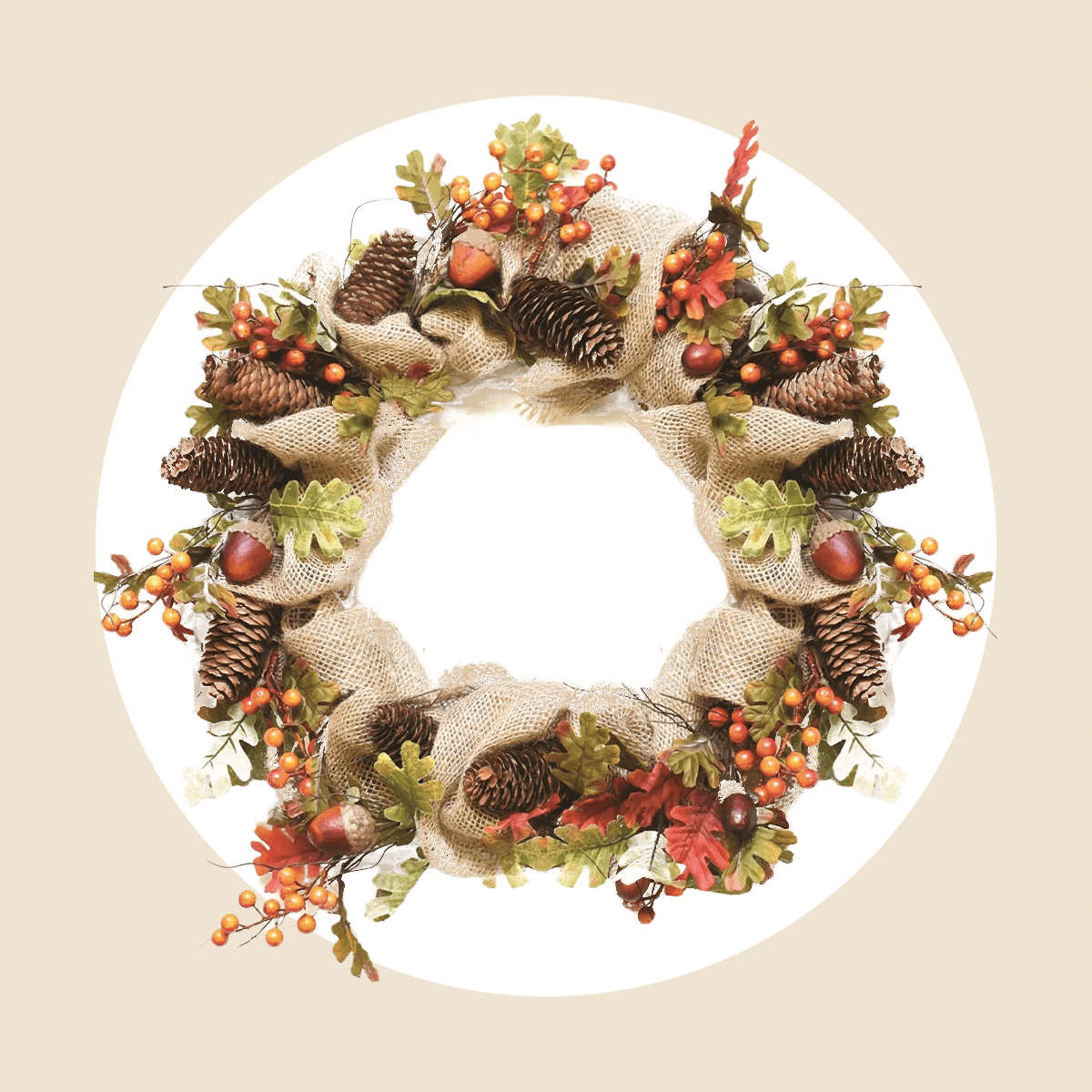 Autumn Harvest Decorative Wreath Burlap Pinecones Ecomm Via Walmart.com
