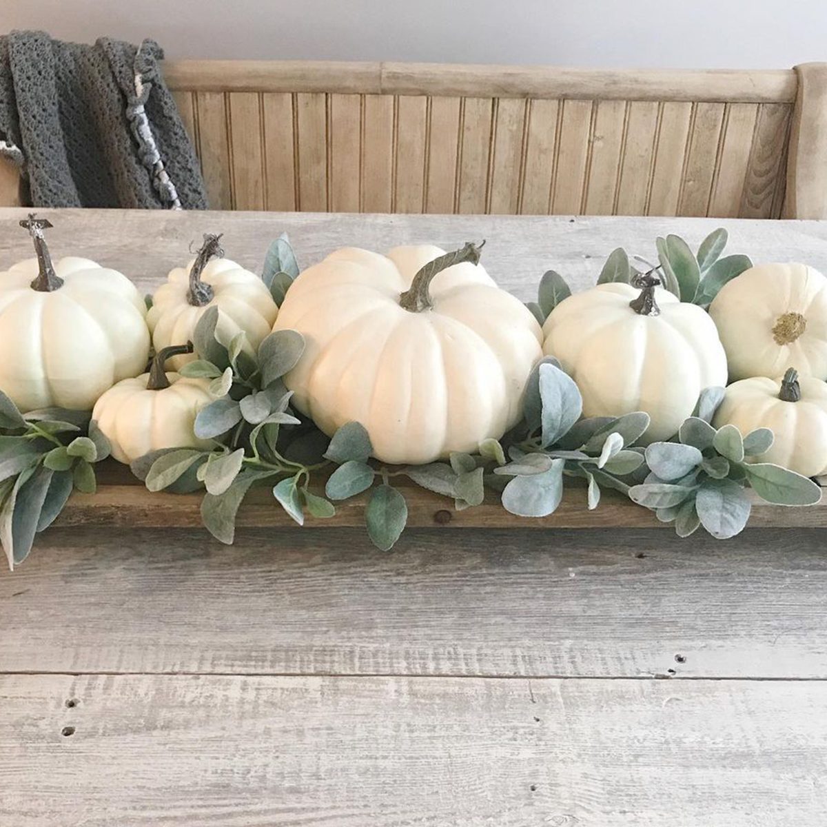 Junkrefunkery Pumpkins And Eucalyptus Centerpiece